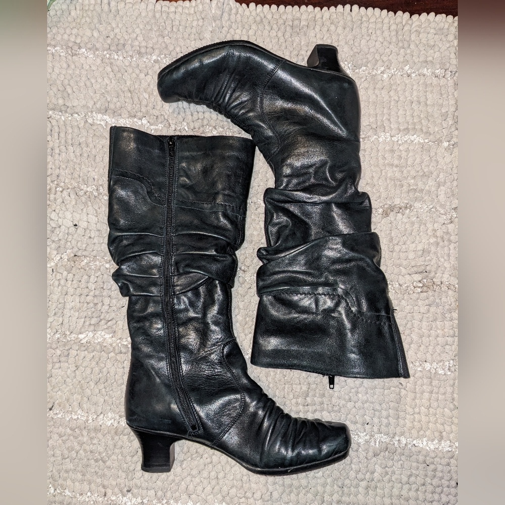 Rieker black leather Slouch Tall boots 36